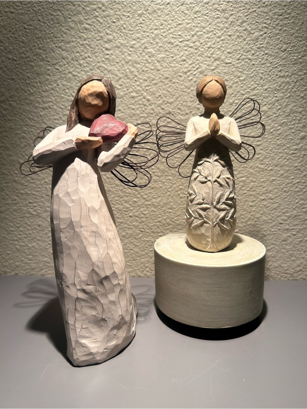 Willow Tree Cream & Pink Heart Angel Figurines